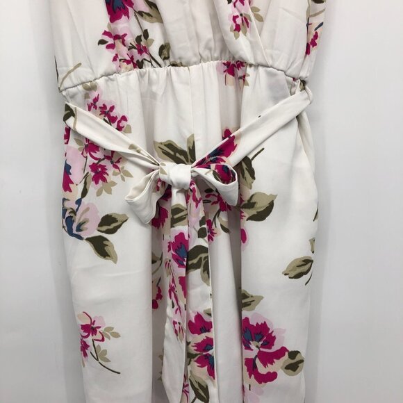Dynamite White & Fuschia Floral Surplice neck Waist Tie Jumpsuit size S - Picture 5 of 14